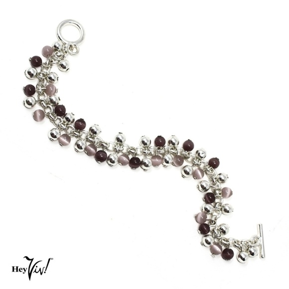 Vintage Charm Bracelet with Silver and Lilac Lavender Tiny Jingle Beads -Hey Viv - Picture 1 of 4